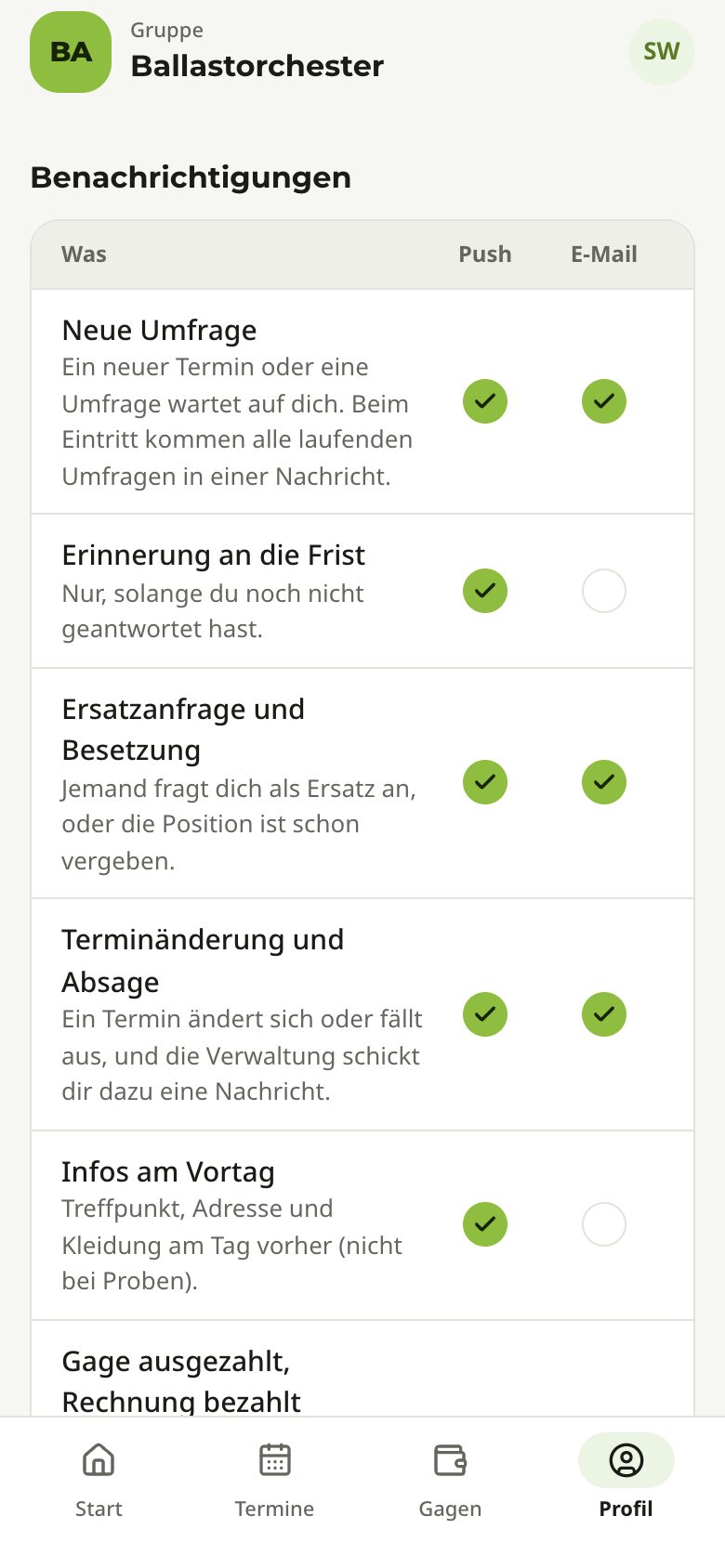 Benachrichtigungen einstellen